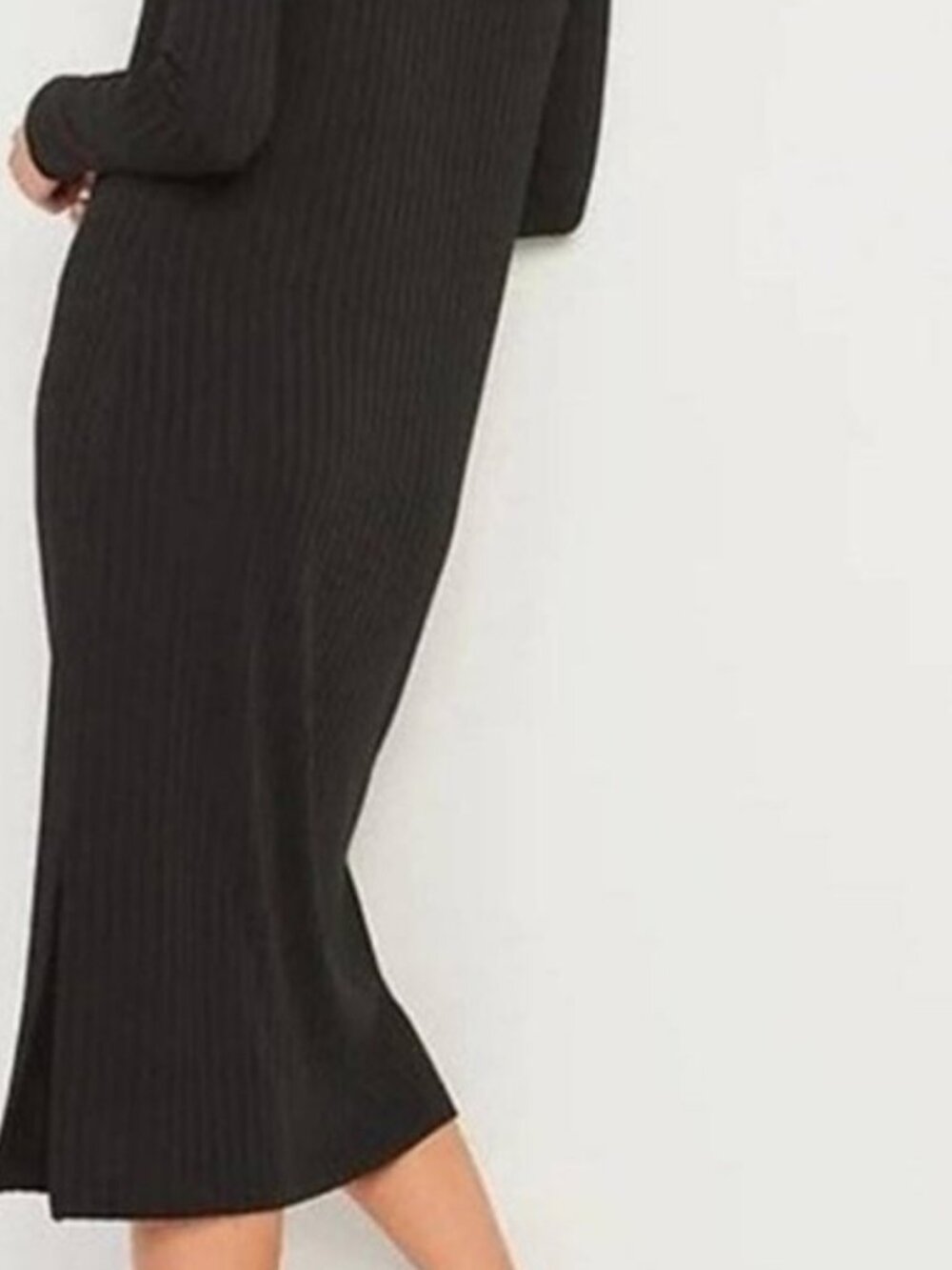 Rib-Knit Long Sleeve Midi